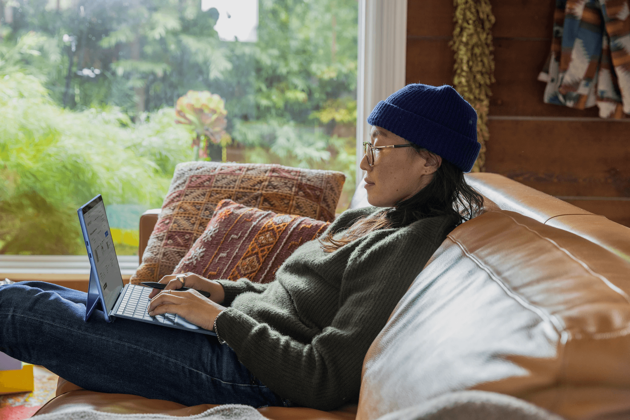 Person working from a sofa